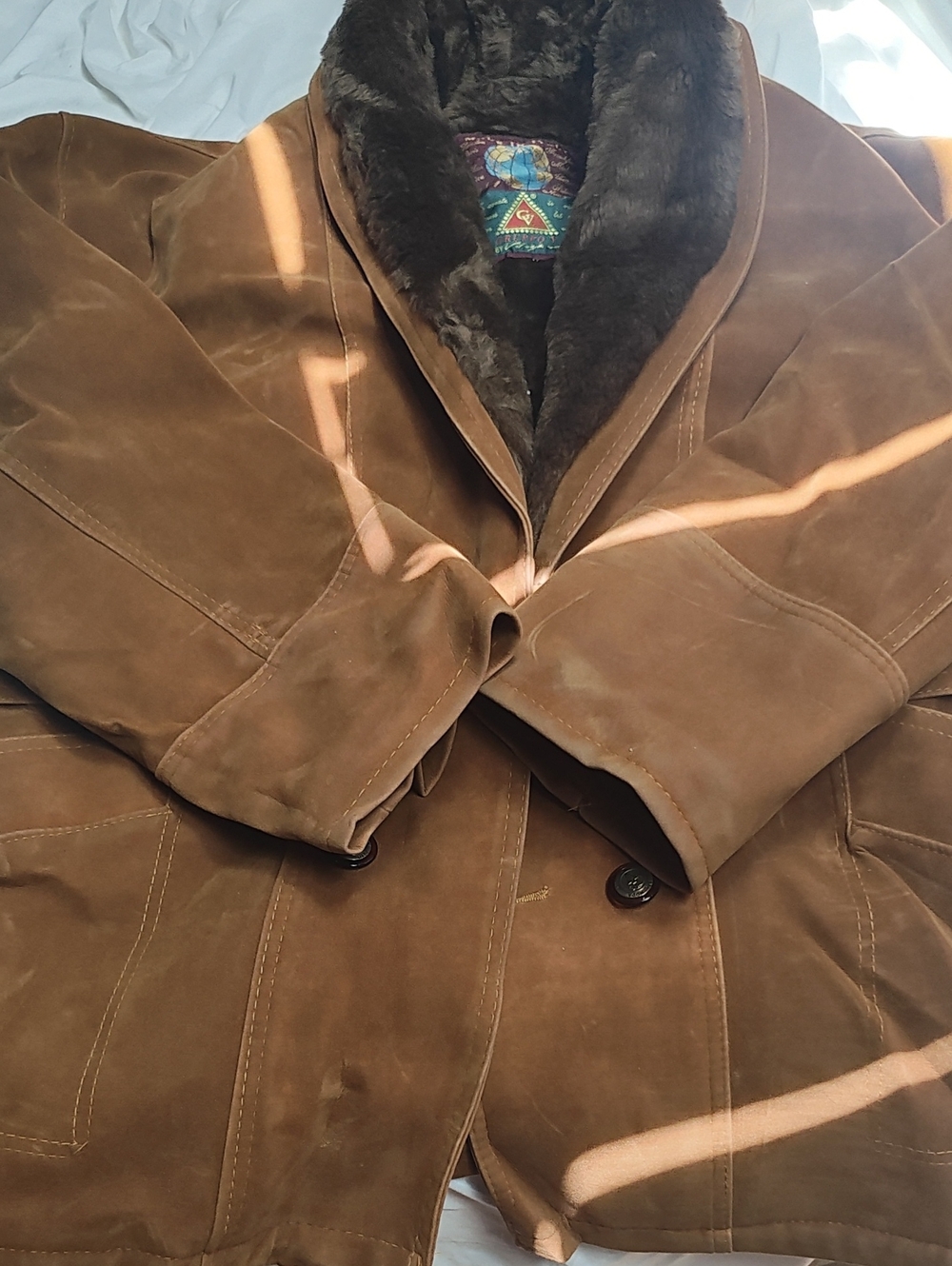 Men's Brown Suede Coat with Fur Collar